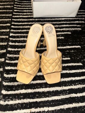 Vince Camuto Quilted Slide Mules in Tan